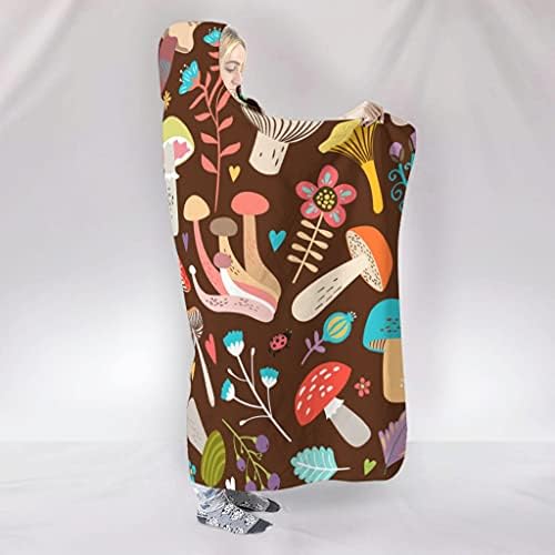 Harneeya Kapşonlu Battaniye Mantar ve Çiçekler Giyilebilir Battaniye Baskılı Psychedelic Kapşonlu Uyku Battaniye Yetişkinler