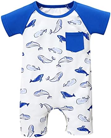Erkek bebek Kıyafetler Kısa Kollu Giyim Seti Balina Desen Bodysuit Bebek Romper Takım Elbise