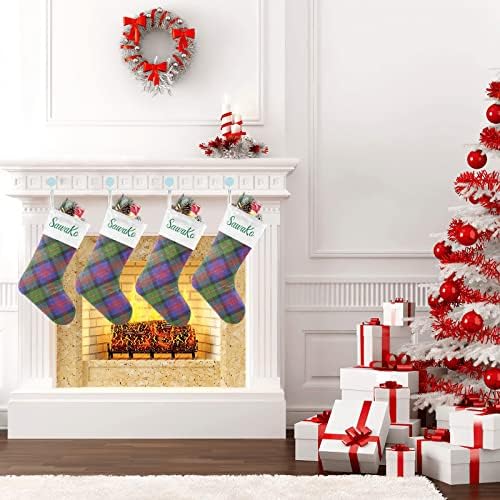 CUXWEOT Mor Yeşil Ekose Noel Stocking Kişiselleştirilmiş Adı Noel Özel Çorap Tatil Yavru Köpek Hediye 17. 52x7. 87 İnç
