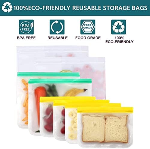 Yeniden Kullanılabilir Gıda saklama torbaları, 10 Paket Silikon dondurucu torbaları - 4 Yeniden Kullanılabilir Sandviç Torbaları
