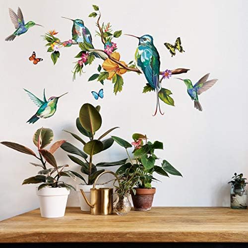 Kuş Ağaç Dalı Duvar Sticker, AUHOKY Çıkarılabilir Suluboya Çiçek Sinek Kuşları Kelebek Çıkartması Dekor, DIY Sanat Duvar Resimleri