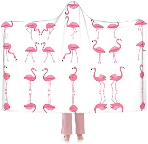 Kapüşonlu Battaniye Flamingolar Üzerinde Beyaz Baskı Kapüşonlu Battaniye, Kapüşonlu Battaniye Yetişkin Erkek Kadın Çocuklar için