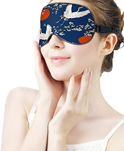 Erik Çiçeği Desenli Geleneksel Japon Vinci Polyester Uyku Maskesi Göz Maskesi Göz Kapağı Siperliği Yumuşak Ayarlanabilir Şerit