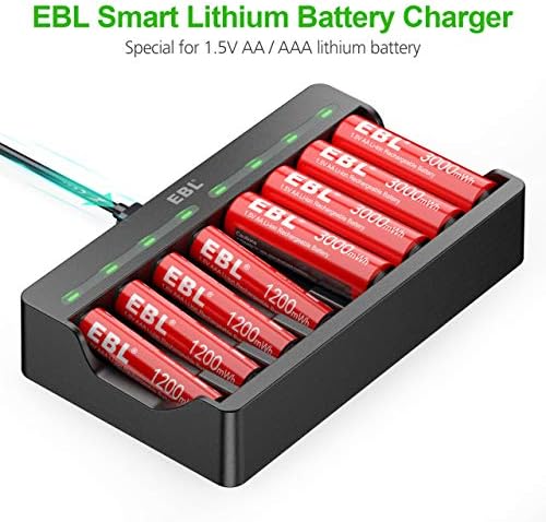 EBL Şarj Edilebilir Lityum AA Piller 3000mWh 4 Sayısı ve AAA lityum iyon Piller 1200mWh 4 Sayısı ile 8 Bay akıllı pil şarj cihazı