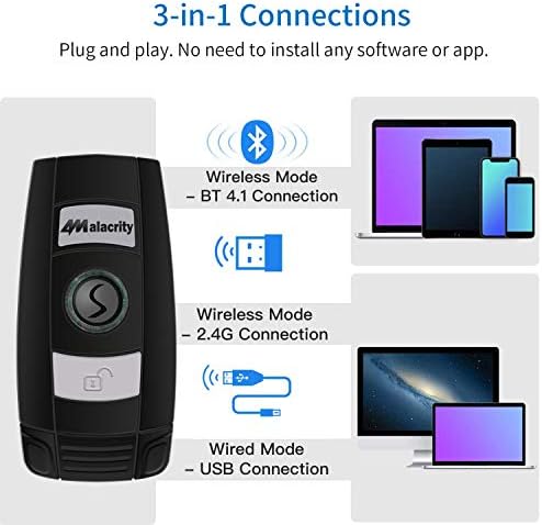 1D 2D Bluetooth Kablosuz Barkod Tarayıcı,Alacrity Taşınabilir QR El Mini Barkod Okuyucu için Windows, Android, ıOS, Mac.Ekrandaki