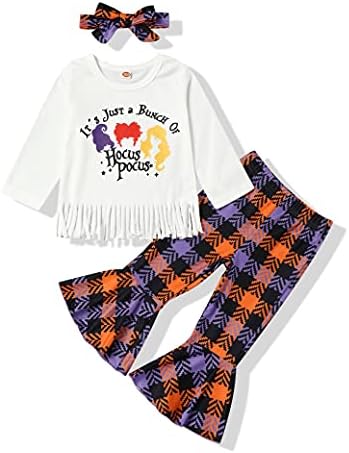 bılıson Toddler Bebek Kız Cadılar Bayramı Kıyafetleri Fırfır Kollu Elbise Üst + Kabak Hayalet Desen Pantolon 3 ADET Cadılar Bayramı
