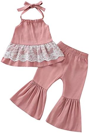 Toddler Bebek Kız Dantel Denim Giyim Setleri Halter Fırfır Tankı Üstleri Çan Dipleri Flared Pantolon Yaz Güz Kıyafetler