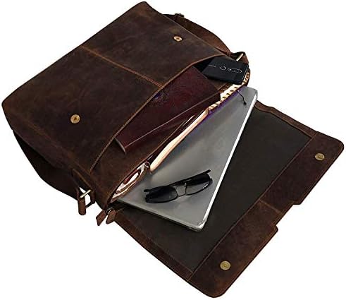 18 inç Vintage Deri Tam Flap Messenger El Yapımı Çanta Laptop Çantası Satchel Çanta Yastıklı Messenger Çanta Okul Kahverengi