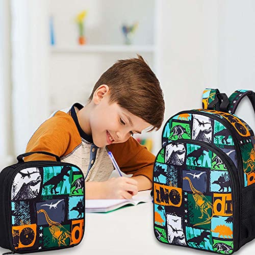 Boys için 3 ADET Dinozor Sırt Çantası, 16 Çocuklar Okul Öncesi Bookbag, İlköğretim Anaokulu Okul Sırt Paketleri ve Öğle Yemeği