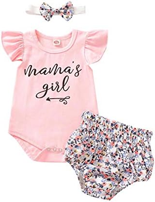 Yenidoğan Bebek Kız Yaz Giysileri Düz Renk Tulum Tops + Çiçek Pantolon + Kafa Bandı 3 Adet Kıyafet Seti