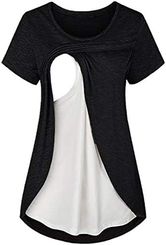 Andongnywell Hamile Kıyafetleri Kadın Hemşirelik Emzirme Gömlek Yumuşak Çift Katmanlı Kısa Kollu T-Shirt için Tops