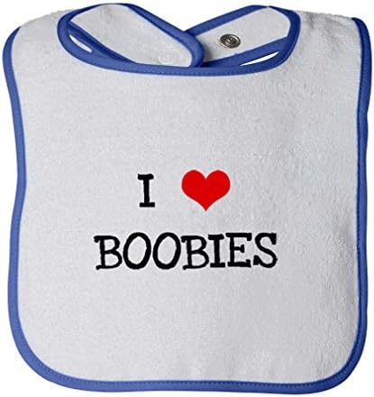 Ben (Aşk) Boobies Bebek Kontrast Trim Terry Önlük Beyaz / Kraliyet Mavi
