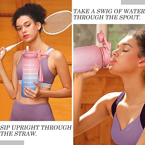 Yarım Galon Su Şişesi ile Zaman İşaretleyici ve Saman-64 oz BPA Ücretsiz Büyük Motivasyon Spor Su Şişesi Sızdırmaz Tritan Buzlu