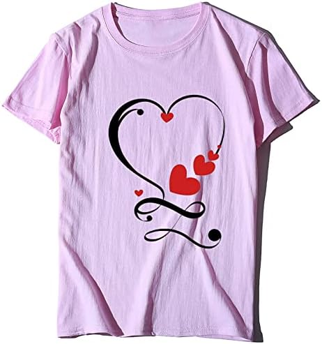 Kısa Kollu Kazak Gömlek Kadınlar için Trendy Sevgililer Aşk Kalp Grafik Tees Güz Casual Crewneck Tişörtü Tops