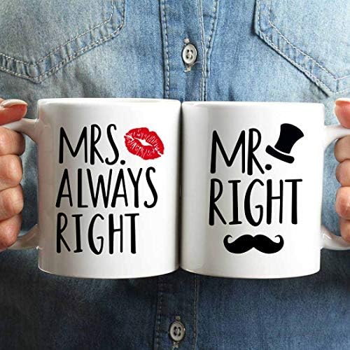 Mr Sağ Mrs Her Zaman Sağ Yenilik Komik Kahve Kupalar Düğün Hediyeleri, nişan Hediye Çiftler için, Eşi, Koca, Yeni Evliler, Benzersiz