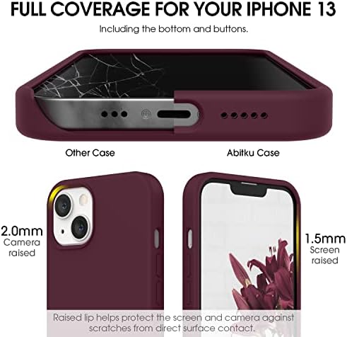 ABİTKU ile Uyumlu iPhone 13 Kılıf 2021, Sıvı Silikon Yumuşak Jel Kauçuk 3 Katmanlar Tam Kapsama Vücut [Ekran ve Kamera Koruma