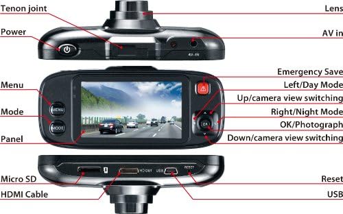 Araç için Genius DVR-HD 500D Dijital Video HD Kaydedici, Hem Ön hem de Arka için Çift Lensli Dash Kamera