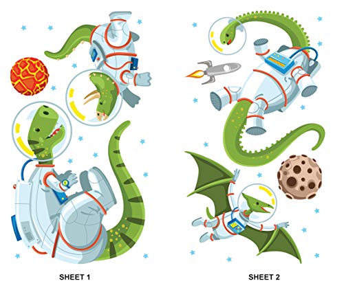 Çocuklar için Dinozor Astronot Uzay Macerası Duvar Çıkartması Seti