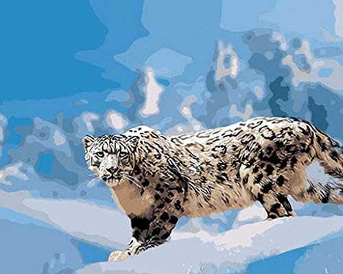 Kar Leoparı Portre El Boyalı Tasarım İğne Tuval A00699 (14CT Mono Deluxe, 20 X 24)
