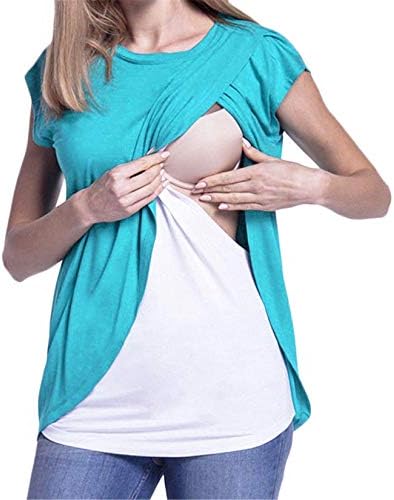 Andongnywell kadın Tow Renk Analık Hemşirelik T-Shirt Kısa Kollu Emzirme Hemşirelik T-Shirt Tops