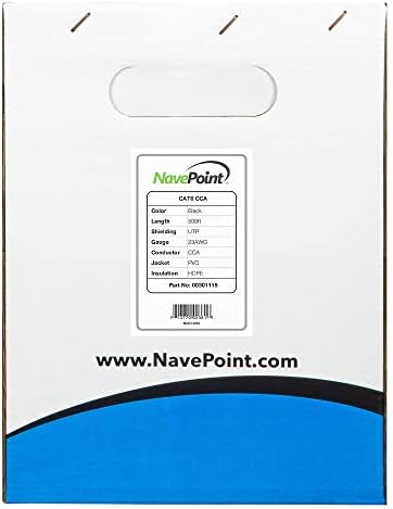 NavePoint Cat6 (CCA), 500ft, Siyah, Katı Dökme Ethernet Kablosu, 550MHz, 23AWG 4 Çift, Korumasız Bükümlü Çift (UTP)