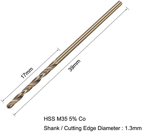 EuısdanAA 1.3 mm Büküm Matkap Yüksek Hız Çelik Bit HSS M35 5% Co için Çelik, Bakır, Alüminyum Alaşım 5 adet (Broca helicoidal