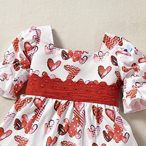 TRKIYQC Çocuklar Yürüyor Bebek Kız Kıyafetler Fırfır Kollu Elbise Kalp Baskı sevgililer Günü Tek Parça Elbise