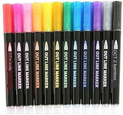TENKY Çift Hat Anahat Kalemler, 12 Renk Kontur Kalem İşaretleyiciler Glitter Yazma Çizim için Kart Yazma, Doğum Günü Tebrik,