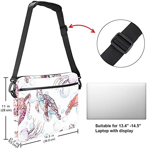 Okyanus Deniz Kaplumbağaları Denizanası Suluboya laptop çantası Kadınlar için Messenger omuzdan askili çanta 14.5 İn Laptop Taşıma