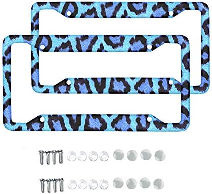 TOADDMOS 2 Pcs Uniqued Mavi Leopar Hayvan Baskı plaka çerçevesi, araba Lisansları Plaka Kapakları Sahipleri Çerçeveleri için