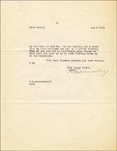 Frederick S. Duesenberg-08/09/1930 İmzalı Mektup
