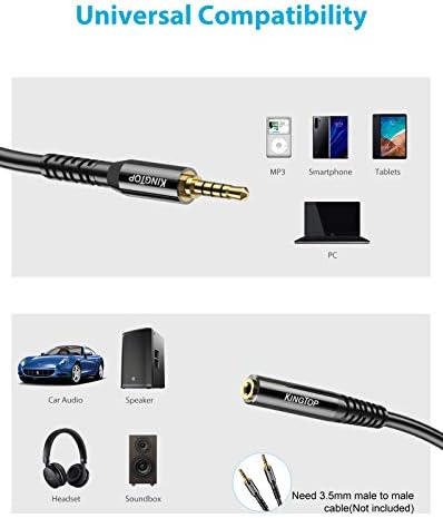 KİNGTOP 3.5 mm Kulaklık Uzatma Kablosu (4.4 ft / 1.3 m), 3.5 mm Stereo Ses Kablosu Erkek-Dişi Yardımcı Kablo iPhone'lar, iPad'ler,