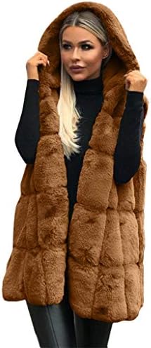 Kadın kış sıcak Faux kürk kolsuz yelek moda rahat sonbahar kapşonlu yün yelek ceket