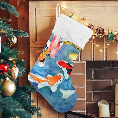 YUEND Büyük Sanat Balık Renkli Koi Yüzme Klasik Kişiselleştirilmiş Aile Tatil Noel Partisi Süslemeleri için Noel Stocking Kitleri