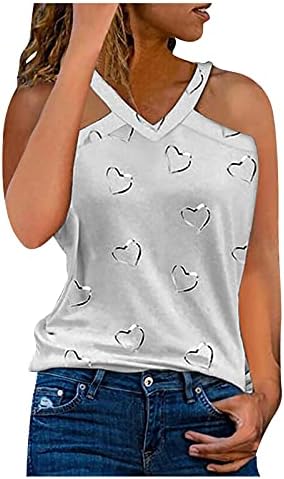 Bayan Yaz T Shirt Aşk Baskı Off-Omuz Kolsuz T-Shirt Nedensel Tunik V Yaka Cami Bluz