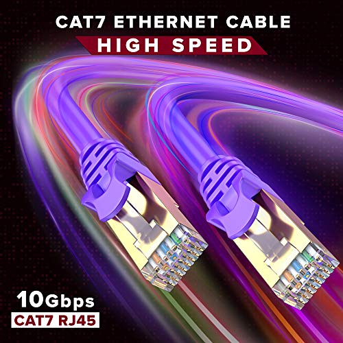 Maxımm Cat7 Ethernet Kablosu - 10Gbps-600Mhz Yüksek Hızlı Çift Korumalı UTP, Yama ve Ağ Kablosu (12 Feet, Mor)