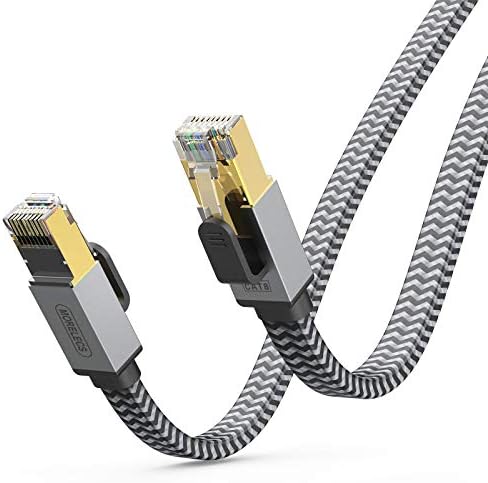 Düz Cat 8 Ethernet Kablosu 6ft, Morlecs Naylon Örgülü Yüksek Hızlı 40Gbps 2000Mhz SFTP Ağır Hizmet Tipi Cat8 Ağ LAN Yama Kablosu,
