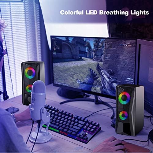 Bilgisayar Hoparlörleri RGB PC Hoparlörleri, Yubella 12W Oyun Hoparlörleri Renkli Led ışıkları ile Stereo Kablolu, Tek Tuşla
