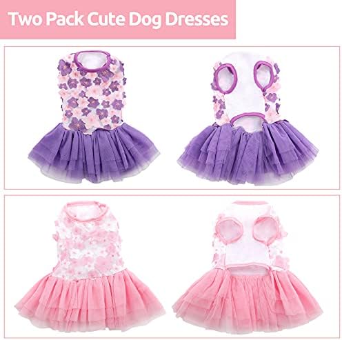 ASENKU 2 Packs Köpek Elbise Sevimli Çiçek Tutu Etek, düğün Prenses Elbise Küçük Orta Köpekler Kız ve Kediler için, pembe Menekşe