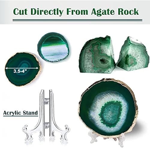 Yeşil Akik Bardak 4 Set, Doğal Geode Bardak Akik Dilimleri Altın Jant 4-3. 5,mücevher Bardak İçecek için, dekoratif Geodestone