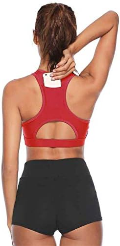 Goldweather Kadınlar Katı Spor Sutyeni Arka Cep Nefes Fittness Bras Yastıklı Yüksek Darbe Yoga Egzersiz Activewear Sutyen