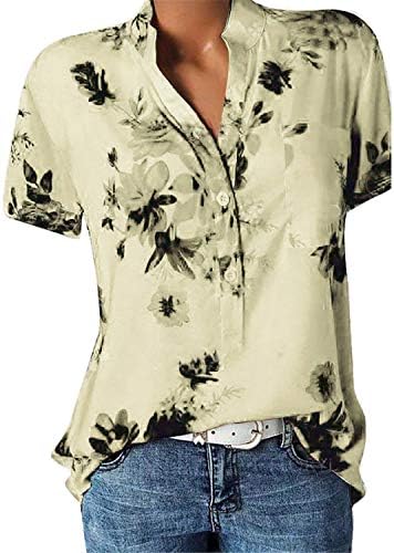 Andongnywell kadın Artı Boyutu V Yaka Çiçek baskılı T-Shirt Kısa Kollu Degrade Bluz Üst Tunikler