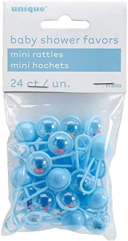 Mini Plastik Mavi Çıngırak Erkek Bebek Duş Favor Charms, 24ct