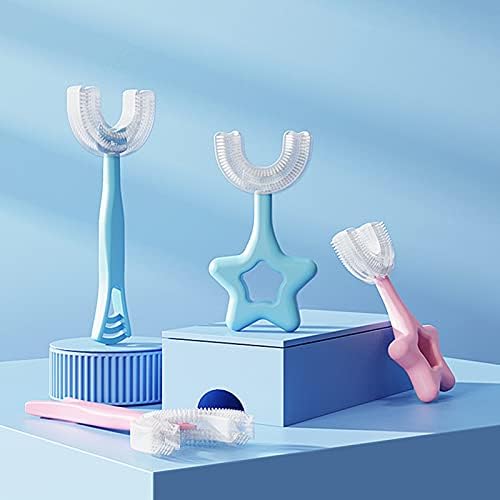 GIFZES U-Tipi Çocuk Diş Fırçası 360 Derece Silikon Kıllar Temizleme Eğitim Diş Fırçaları Manuel Çocuklar için 2-6 Yıl Ev Mavi