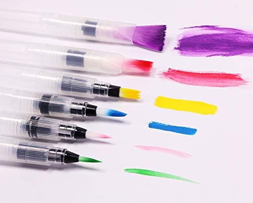 Tupalizy 6 ADET Suluboya Fırçalar Kalemler Seti Boyama Yazı Seyahat Çizim Boyama Kitapları Düz Sivri Uçlu Aqua Fırça Doldurulabilir