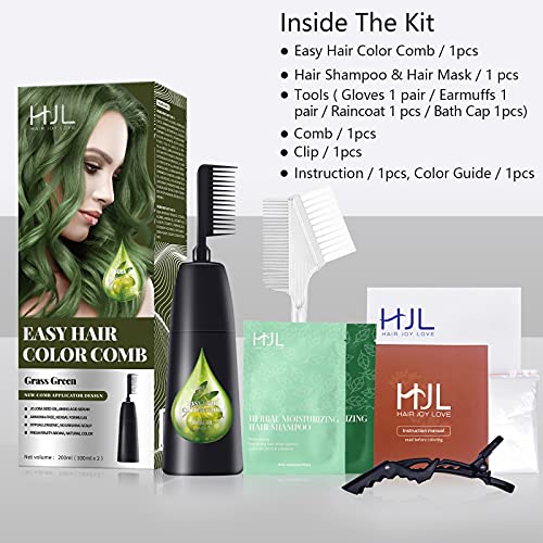 HJL Çim Yeşil Saç Boyası Kalıcı Saç Rengi Amonyak Ücretsiz Tarak Aplikatör ile Kolay Kullanım Saç Boyama Krem Kiti