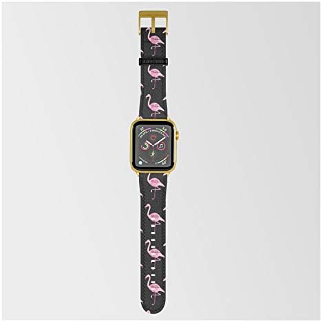 Apple Watch ile Uyumlu Smartwatch Bandında Tanyadraws tarafından Pembe Flamingolar Desen ve Siyah