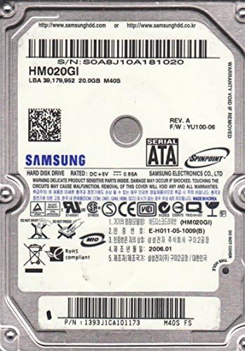 HM020GI, HM020GI, FW YU100-06, M40S FS, Samsung 20 GB SATA 2.5 Sabit Disk