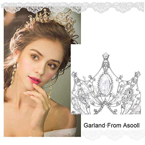 Asooll Gümüş Düğün Taçlar ve Tiaras Kristal Gelin Kraliçe Taçlar Barok Gelin saç Aksesuarları Tiaras Kadınlar ve Kızlar için