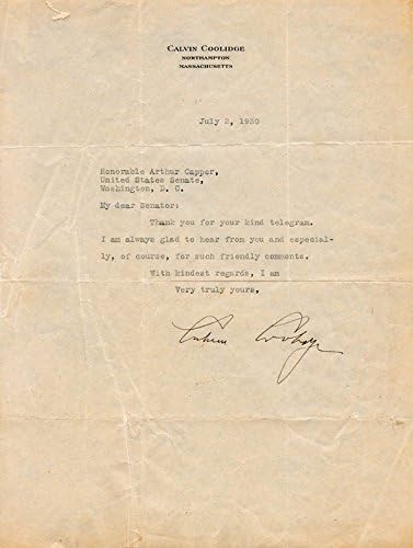 Başkan Calvin Coolidge-07/02/1930 İmzalı Mektup